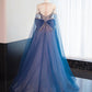 Blue gorgeous shiny beaded long floor-length tulle ball gown evening gown graduation gown gh4553