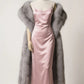 girlhomeshops--(Excluding jacket)Black/Light Blue/Silver Grey/Champagne Simple Fashion Thin Shoulder Strap Long Satin Prom Dress gh5675