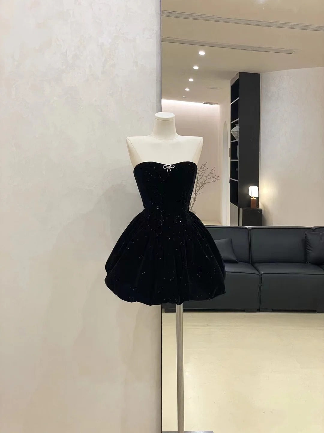 Robe de soirée courte en velours bordeaux/noir brillant, robe de bal, robe d'anniversaire, gh4526