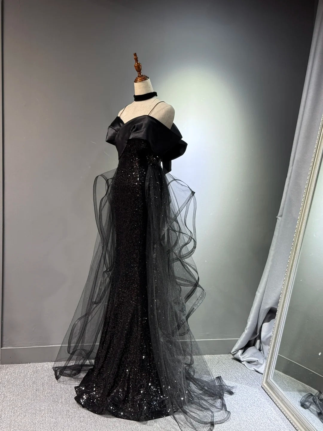Girlhomeshops - Robe de soirée longue noire brillante et élégante en tulle pailleté, robe de bal, robe de remise de diplôme, gh5107