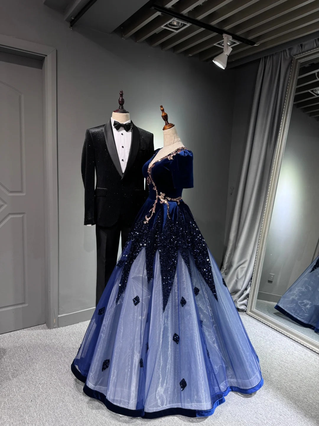 Girlhomeshops - Robe de soirée longue en tulle pailleté bleu brillant, robe de remise de diplôme, gh5110