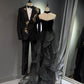 Girlhomeshops - Robe de soirée longue noire brillante et élégante en tulle à paillettes dorées, robe de bal, robe de remise de diplôme gh5108