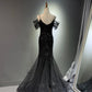 Girlhomeshops - Schwarzes, glänzendes Meerjungfrau-Ballkleid mit langen Pailletten, Abendkleid, Abschlussballkleid, gh5112