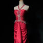 girlhomeshops-Pinkes, zartes, perlenbesetztes, langes Satin-Abendkleid gh6241