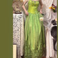Robe de soirée longue en satin et tulle, style vintage, verte, exquise, perlée, motif floral, gh4433