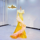 Yellow Gradient V-Neck Waist-Cinched Fitted Elegant Evening Dress, Fairy Gown, Romantic Gown gh7383