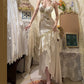 Ivory Exquisite Gold Beading Long Satin Mermaid Slim Fit Ruffle Ball Gown Evening Gown Party Dress gh4252