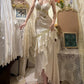 Ivory Exquisite Gold Beading Long Satin Mermaid Slim Fit Ruffle Ball Gown Evening Gown Party Dress gh4252