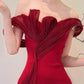 girlhomeshops- Red Off-The-Shoulder Bodycon Satin Floor-Length Ball Gown Prom Dress gh5963