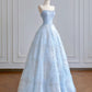Girlhomeshops – Hellblaues, bodenlanges, feenhaftes Organza-Tüll-Ballkleid, Hochzeitskleid gh5487