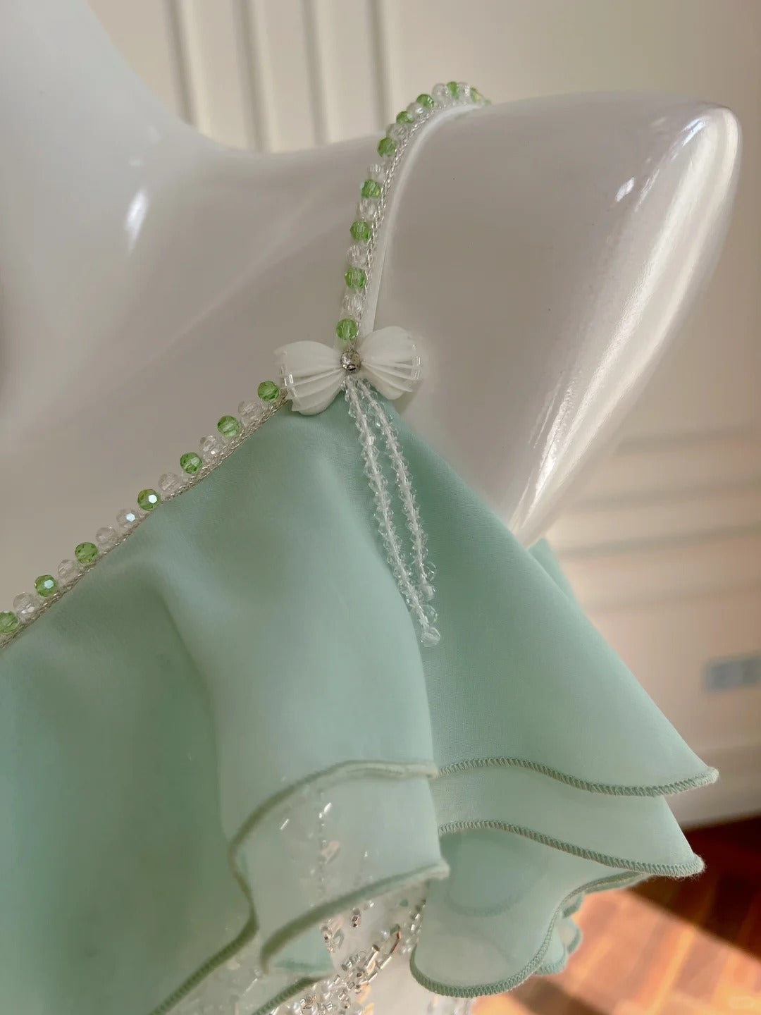 Mint Green Beaded Flowing Long Chiffon Ball Gown Birthday Party Dress Evening Dress gh4407