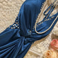 Blue Beaded Elegant Long Satin Ball Gown Evening Gown Party Dress gh4460