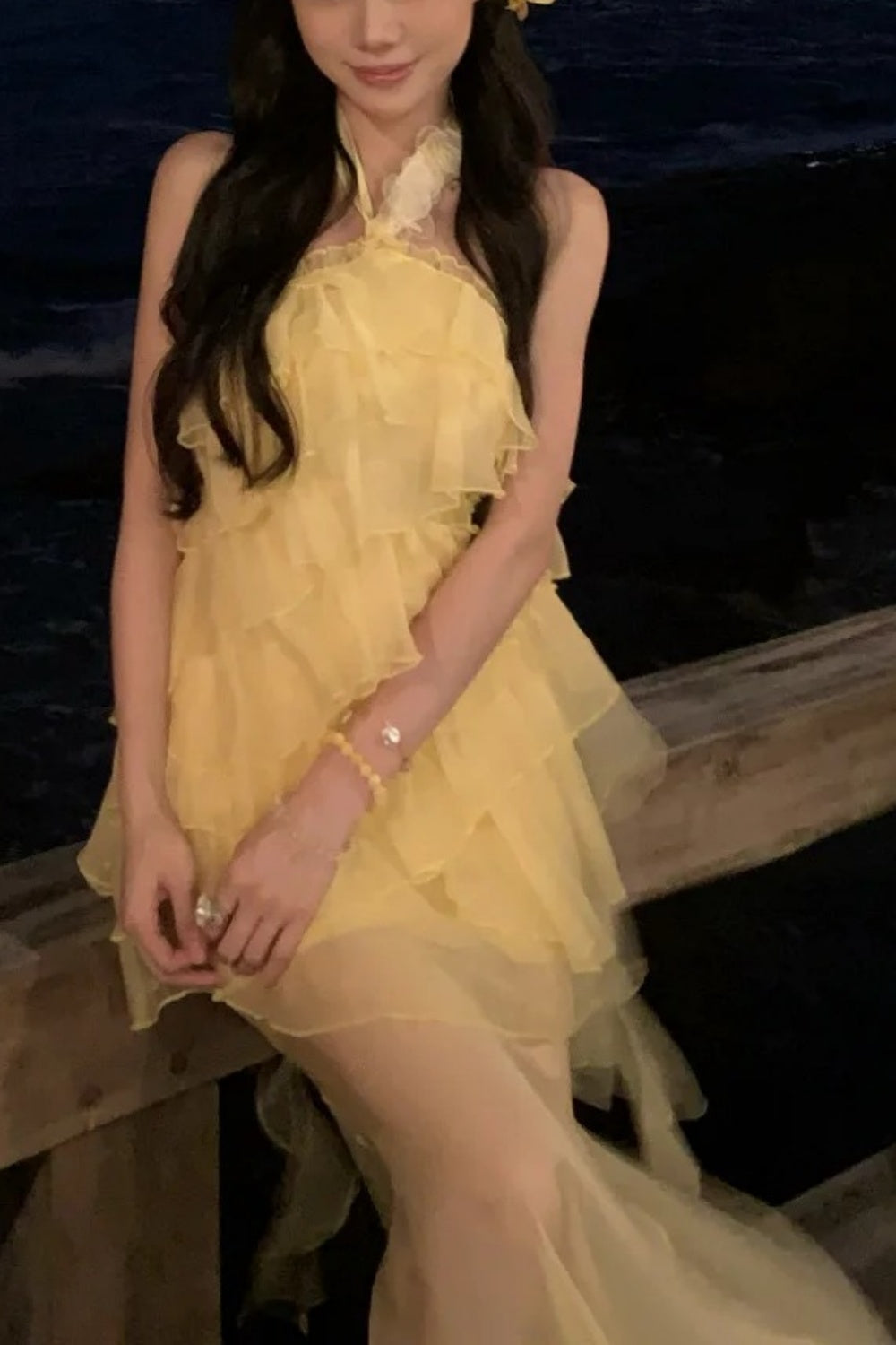 Gelbes Strandurlaubskleid, Partykleid, Chiffonkleid gh6634
