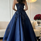 Marineblaues, trägerloses Ballkleid mit 3D-Blumenapplikationen und Perlenstickerei, bodenlanges Abendkleid für formelle Hochzeiten und Abendveranstaltungen gh7098