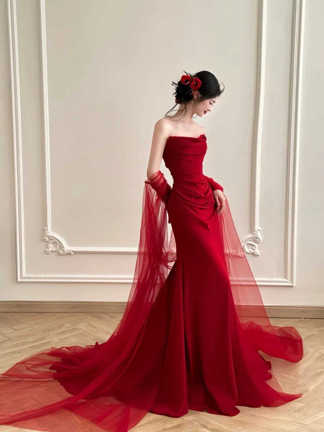 Burgunderrot, elegant, schlicht, lang, Satin, bodenlang, Ballkleid, Abendkleid, Ballkleid, gh4361