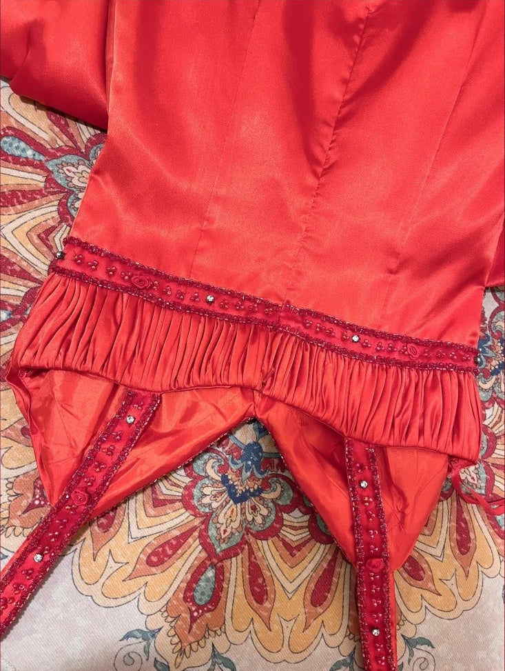 Robe de bal longue en satin rouge vintage à fleurs, robe de soirée d'anniversaire, gh4413