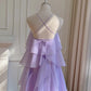 Purple romantic lace long suspender chiffon dress Holiday Dress gh6793