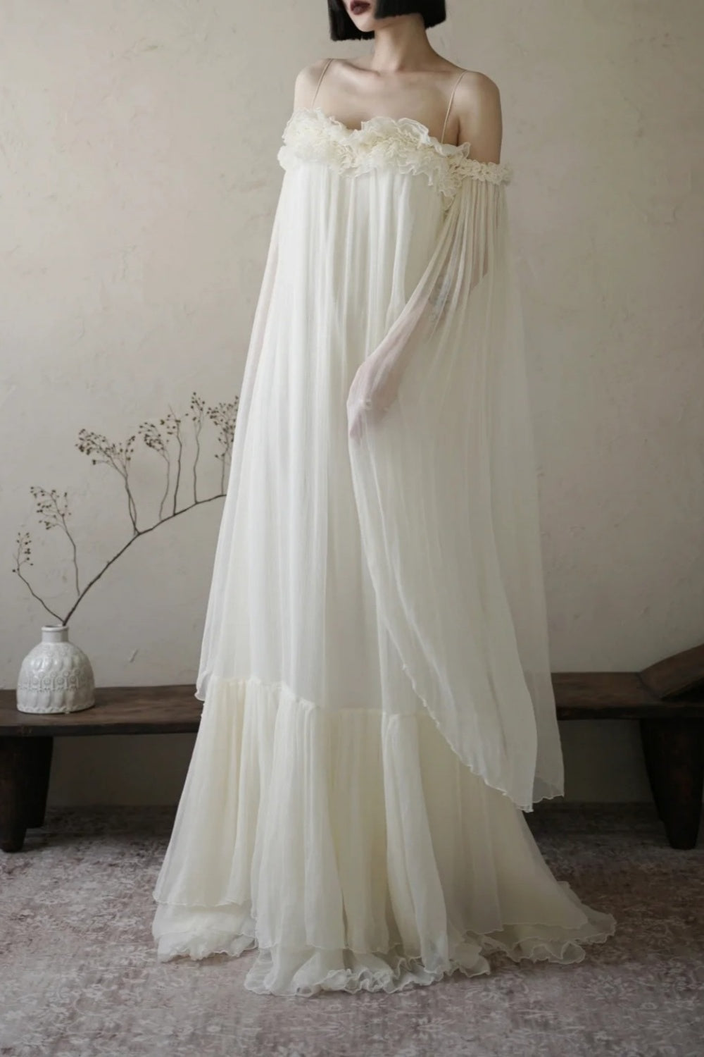 girlhomeshops - Robe de fée blanche longue en mousseline de soie gh5735