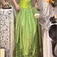 Robe de soirée longue en satin et tulle, style vintage, verte, exquise, perlée, motif floral, gh4433