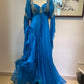 Blue Vintage Long Sleeve Beaded Long Chiffon Prom dresses Evening Gown Party Dress gh4941