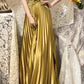 Gold metal bead embellishment long satin ball dress, evening dress, graduation dress gh4507
