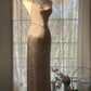 Champagner Wunderschönes, glänzendes, exquisites, perlenbesetztes Spaghettiträger-V-Ausschnitt-langes Chiffon-Ballkleid mit Pailletten, Abendkleid, Partykleid gh4095
