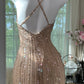 Luxury Sequin Style Cross-Strap Gown | Champagne Gold Tulle Mermaid Maxi Dress for Gala Red Carpet High-End Party Luxury Social Event gh6423
