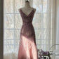 Pink  Romantic Fashion Elegant Exquisite Beaded Spaghetti Strap Long Tulle Chiffon Ruffle Ball Gown Evening Gown Party Dress gh4059