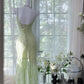 Robe de soirée longue à volants et paillettes, verte et brillante, gh4319