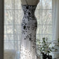 Robe de soirée longue en mousseline de soie, élégante, romantique, noire, à fleurs, pour anniversaire, mariage, vacances, gh4020