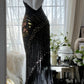 Black Vintage Fashion Delicate Floral Tassel Beaded Long Chiffon Ball Gown Birthday Party Dress Evening Gown Prom Dress gh3972