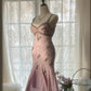 Pale Pink Elegant Fashion Sophisticated Beaded Sweetheart Neck Spaghetti Straps Long Chiffon Ruffled Homecoming Dress Prom Dress Evening Dress Birthday/Vacation Party Dress Prom Dress gh4067