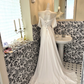 White Off-the-Shoulder Satin Waist-Cinched Slit Sexy Long Romantic Dress, Wedding Gown gh7718