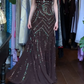 Dark Brown Vintage Prom Dress Halter Deep V Chevron Sequin Beaded Chiffon Long Evening Gown gh9605
