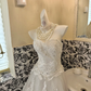 White Strapless Lace Cinched Waist Full Flared Skirt Sexy Elegant Romantic Dress, Wedding Gown gh7794