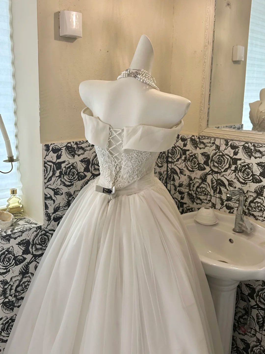 Ivory Off-the-Shoulder Waist-Cinched Voluminous Princess Full Skirt Long Romantic Dress, Wedding Gown gh7689