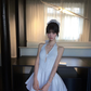 Women Elegant White Halter Homecoming Dress Deep V Neck Cutout Backless A-Line Flare Short Prom Gown gh9446