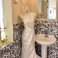 Ivory Satin Strapless Waist-Cinched Slimming Sexy Long Romantic Dress, Wedding Gown gh7721