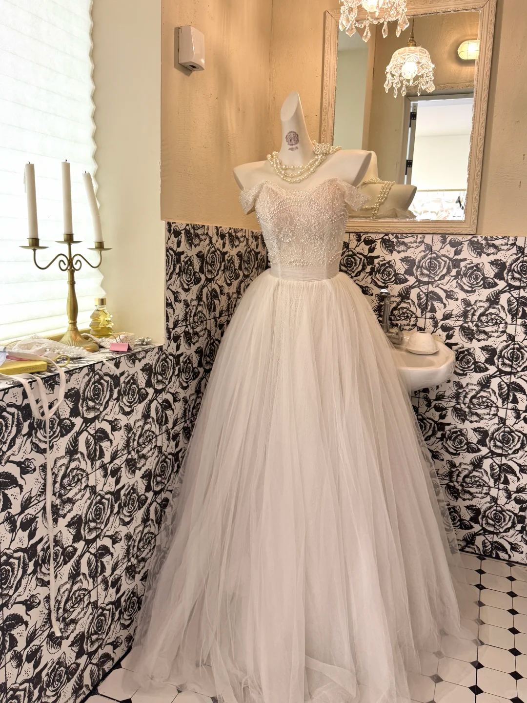Ivory Off-the-Shoulder Exquisite Beaded Waist-Cinched Full Flared Skirt Long Romantic Dress, Wedding Gown gh7743