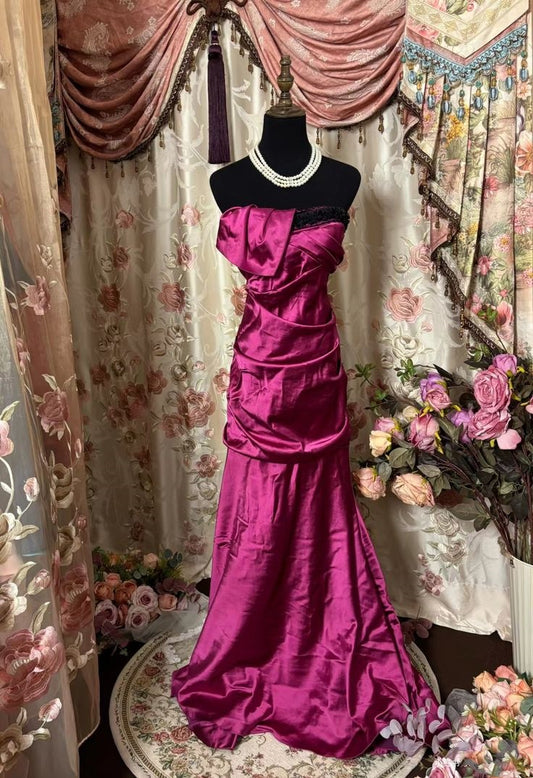 Rosa Retro Mode Elegante Lange satin Rüschen Ballkleid Abendkleid gh3221