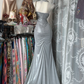 Light Gray Halter Spaghetti Strap Fitted Waist Retro Long Ball Gown Evening Dress gh7116
