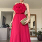 Red unique design three-dimensional rose long elegant ball gown evening dress wedding guest dress gh3119
