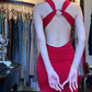 Wide Strap V Neck Bright Red Evening Gown Ruched Bodice Front Slit Mermaid Long Prom Dress gh9698