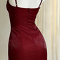 Spaghetti Strap Burgundy Satin Corset Dress Sweetheart Notch Neck Lace Up A-Line Short Prom Gown gh9470