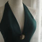 Emerald Green Halter V‑Neck Satin Mermaid Evening Gown, Vintage Metal Brooch Fitted Long Formal Prom Dress gh9122