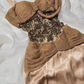 Vintage Brown Spaghetti Strap Beaded Fitted Waist Long Prom & Evening Party Dress gh8539
