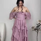 Robe de soirée longue en mousseline de soie et tulle, élégante et vintage, violette, tenue de soirée, de mariage, d'anniversaire, gh4062