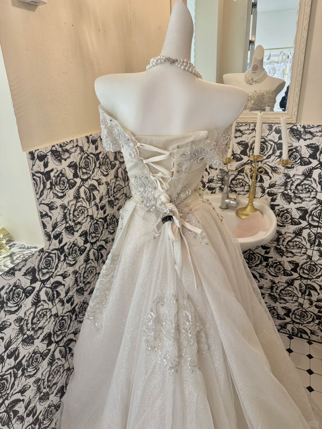 Silver Grey Off-the-Shoulder Cinched Waist Figure-Flattering Full Flared Skirt Long Romantic Dress, Wedding Gown gh7804