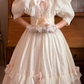 Cream White Vintage Lolita Long Dress, Puff Elbow Sleeve Lace Tiered Ballgown gh9294