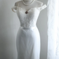Off‑the‑Shoulder Mermaid Wedding Dress, Vintage Lace Bodice Detachable Ruffle Sleeves Satin Waistband Slit Lace Train Bridal Gown gh9108